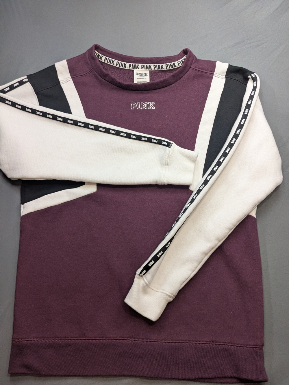 PINK Victoria's Secret Men's Colorblock Crewneck Sweater in Plum and Cream